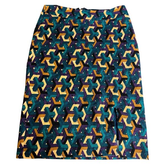 Maeve Print  Pencil Skirt Turquoise  Geometric Patterns  Lined Colorful Career M - Picture 5 of 10
